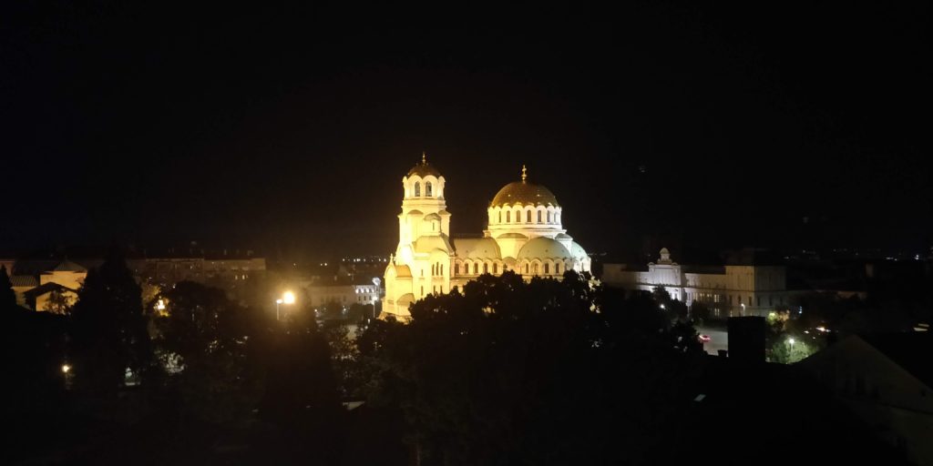 Alexander Nevsky Cathedral as seen from the Sense Hotel rooftop bar is one of many free things to do in Sofia Bulgaria